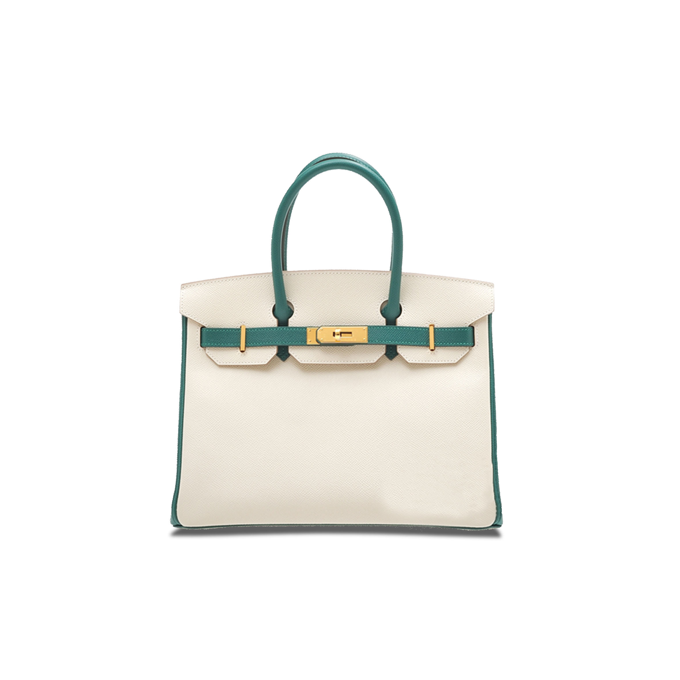 HERMES MASTER BIRKIN 30 EPSOM MILKSHAKE WHITE AND PEACOCK GREEN GOLD BUCKLE H028369CK44 (30*23*15cm)